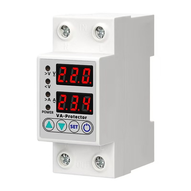 Din Rail Dual Display Adjustable Over Voltage Current and Under Voltage Protective Device Protector/Adjustable Voltage Protector