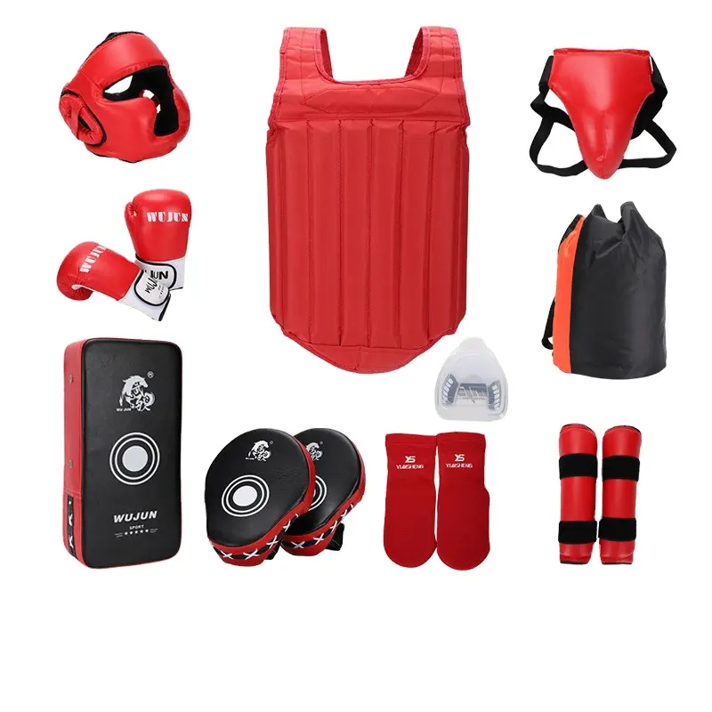 Taekwondo alat pelindung helm tinju MMA, peralatan pelindung seni bela diri kit Kickboxing dada Sparring Strike Shield penjaga