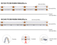 Bande LED RGBWW 12mm 5 broches, homologuée UL, DC12V 24V, FCOB COB RGBW, blanc chaud, blanc naturel, blanc froid, haute densité, 5m, 896 LED/m, lumière uniforme