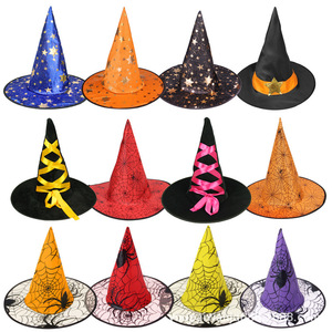 Venta al por mayor promocional decoración <span class=keywords><strong>de</strong></span> fiesta niños adultos <span class=keywords><strong>bruja</strong></span> negra mago terciopelo disfraz gorras Cosplay Halloween sombreros - Product Image 4