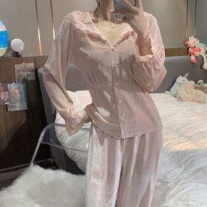 Indumenti da notte da donna stile <span class=keywords><strong>palazzo</strong></span> stile retrò in velluto oro francese nuovi <span class=keywords><strong>pantaloni</strong></span> lunghi biancheria da notte donna autunno abbigliamento per la casa Set - Product Image 2