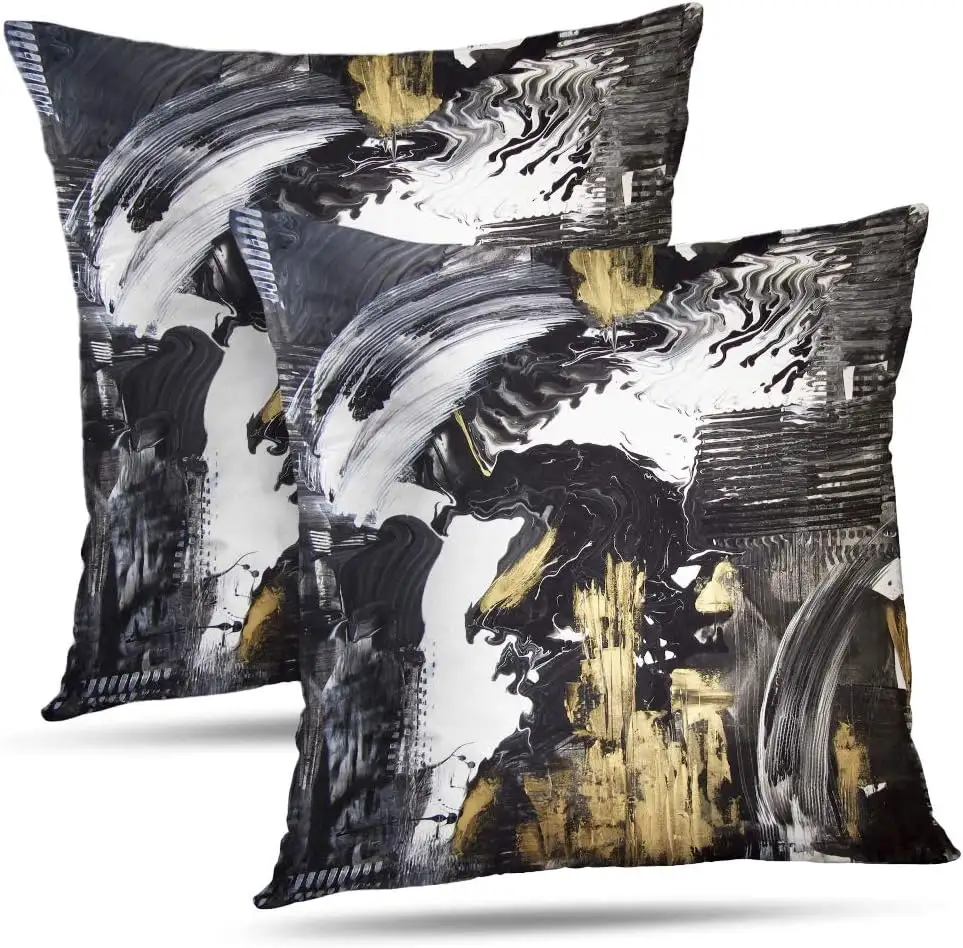 20x20 Inch Abstract Black Gold Pillowcase Decorative Throw Pillow Covers with Zipper