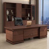 Bureau de direction moderne de luxe en bois massif avec armoire latérale, chaise en cuir et bibliothèque pour PDG, directeur, mobilier commercial