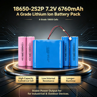 Batterie lithium-ion 7.2V 6760mAh 18650, pack de cellules Li-ion rechargeables 2S2P pour outils électriques, appareils électriques, lumière LED solaire