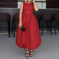 Robe de soirée élégante pour femme, sans manches, col rond, taille haute, ourlet ballon, robe longue de soirée décontractée, en stock