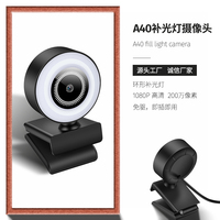 Mini Cámara Web con Clip y Anillo de Luz, 1080P Full HD, Recargable por USB, para Videollamadas, Clases en Línea y Transmisiones en Vivo
