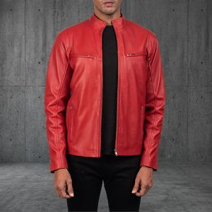 Chaqueta de Moto para Hombre, Roja, de Cuero PU, Transpirable, Resistente al Viento, Ecológica, con Cuello Alto, Corte Ajustado, para Invierno - Product Image 3