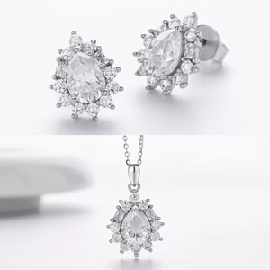 Juego de Collar y Pendientes de Lujo de Plata de Ley S925 <span class=keywords><strong>con</strong></span> Moissanita Corte Pera, Color D, VVS1, Joyería de Moissanita para Mujer, Venta al por Mayor - Product Image 1