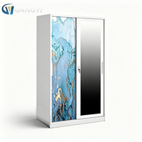 Armoire en acier métallique de qualité supérieure avec porte miroir partielle, design personnalisé, 2 portes, placard de rangement pour chambre à coucher et usage domestique