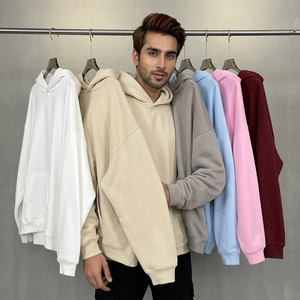 High Quality Cotton Oversize Hoodie <b>Thick</b> <b>Fleece</b> Drop Shoulder Plain Blank Custom Cotton Embroidery logo Men Hoodies - Product Image 1