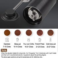 Moulin à café manuel sans effort avec bras oscillant long et meule conique en acier CNC 420 pour le café en grains entiers