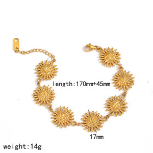 Meetyoo Neues Armband-Ohrringe-Ring-Set Edelstahl PVD 18K Vergoldet Trendige Sonnenblumen-Smiley-Schmucksets für Frauen - Product Image 5