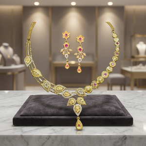 Jewel Space Women's Gold Plated Jewelry Set Pear <b>Cut</b> <b>Stones</b> Flower Design Classic Necklace Earrings Wedding Collection - Product Image 3