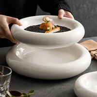 Assiette isolante en porcelaine à double couche, circulaire, ondulée, écologique, moderne, minimaliste, vaisselle pour la restauration rapide