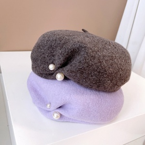 Béret en Laine pour Femme – Chaud, Style Français et Japonais, Boucle Perle Artistique, Tendance, Chapeau de Peintre Décontracté pour Automne Hiver - Product Image 3