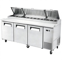 Table de préparation de pizzas commerciale réfrigérée, station de préparation alimentaire en acier inoxydable, refroidisseur de buffet avec couvercles relevables pour boulangerie et charcuterie