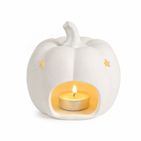 Porte-bougie en céramique blanche en forme de citrouille avec découpe étoile, décoration de table d'Halloween et d'automne, lanterne à bougie pour la maison