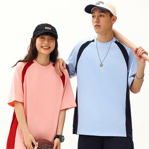 LMT2155 nuevo diseño personalizado contraste Color estilo pijo 240 Gsm 100% algodón pareja Ropa Camisetas para hombres y mujeres - Product Image 2