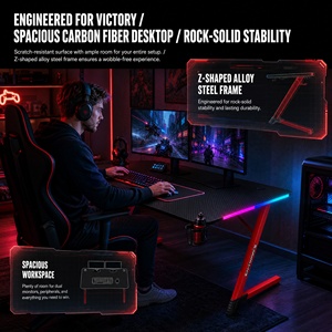 <span class=keywords><strong>Escritorio</strong></span> para Juegos RC HOME en Forma <span class=keywords><strong>de</strong></span> Z, Madera MDF Roja, Superficie <span class=keywords><strong>de</strong></span> 15 mm, USB, RGB LED, Portavasos ABS, Gancho para Auriculares, Ergonómico, Ecológico, Duradero - Product Image 3