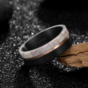Hot bán người đàn ông vonfram vòng đen Deer ANTLER Vòng <span class=keywords><strong>Rose</strong></span> <span class=keywords><strong>Gold</strong></span> Strip <span class=keywords><strong>Inlay</strong></span> các cặp vợ chồng tham gia đám cưới ban nhạc thời trang Đồ trang sức nhẫn - Product Image 4