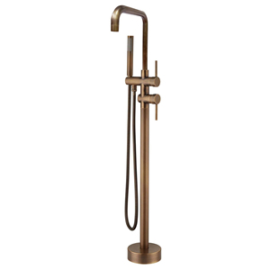Robinet de baignoire sur pied pour eau froide, cylindrique, vertical latéral, pour colonne de baignoire en bois, avec douchette murale en laiton - Product Image 3