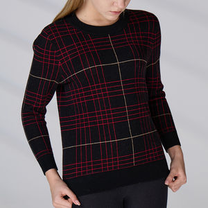 Suéter de Punto Personalizado de Fábrica, 100% Lana, para Mujer, Manga Larga, Cuello Redondo, Diseño a Cuadros - Product Image 5