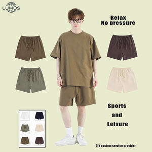 Pantalones Cortos Unisex <span class=keywords><strong>de</strong></span> Algodón Grueso <span class=keywords><strong>de</strong></span> 330 g/m², Cintura Elástica con Cordón, Logotipo Personalizado, Pantalones Cortos Casuales para <span class=keywords><strong>Hombre</strong></span> - Product Image 1