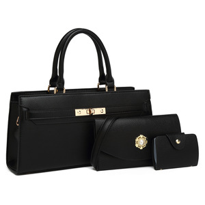Ensemble de sacs à main en cuir véritable pour femmes, grain litchi, deux poignées, fermeture à loquet, style minimaliste, toutes saisons, usage quotidien - Product Image 2