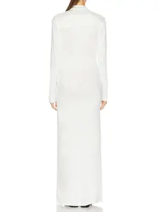 Robe d'été sexy élégante personnalisée à col V profond en blanc Maxi à manches longues pour femmes avec poches