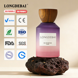 Custom Round Gradient <b>Empty</b> Perfume <b>Spray</b> <b>Bottle</b> 30ml 50ml 100ml Glass Perfume <b>Bottle</b> with Wooden Cap - Product Image 1