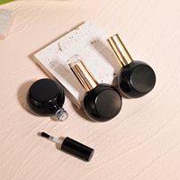 Bouteille cosmétique en verre vide ronde de 30 ml pour vernis à ongles, gel noir et couche de finition, avec couvercle et pinceau – Vente en gros