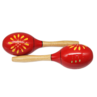 Maracas en bois à têtes rouges avec fleurs jaunes et vertes peintes à la main, boule de sable colorée de style dessin animé