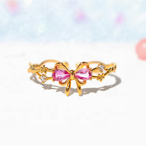 Dainty Custom Kids Jewelry 925 Sterling Silver Adjustable Bow <b>Ring</b> <b>Girls</b> Pink CZ 18K Gold Plated Fine Jewelry <b>Rings</b> <b>for</b> Women - Product Image 1