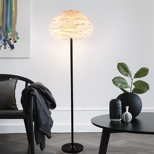 Lampe sur pied moderne à plumes, abat-jour blanc, LED, base E26, trépied, intensité variable, CRI 90, lumière blanc chaud 3500K, éclairage résidentiel - Product Image 3