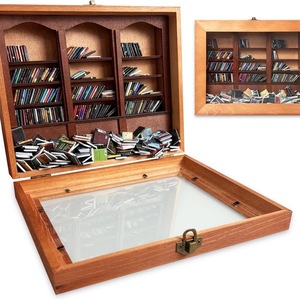 Wooden Bookshelf Storage <b>Box</b> Transparent Flip Top Rectangle Shape Sliding Function Home Decoration Ornament - Product Image 2