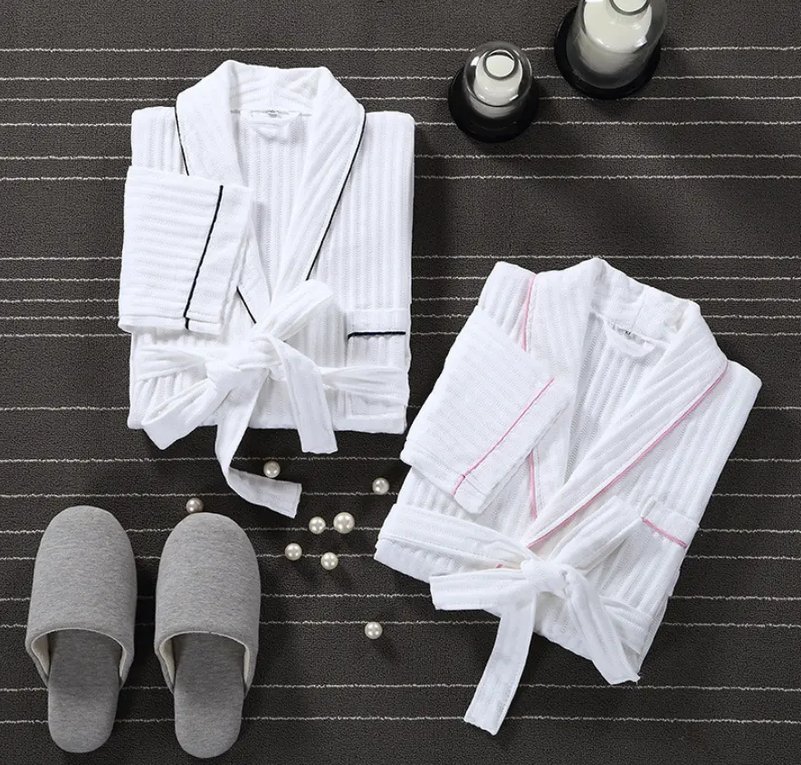 Robe à gaufres blanche 100% avec logo personnalisé, peignoir tissé, vente en gros, pour hôtel