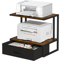 Rak Printer Kayu Dua Tingkat Multifungsi dengan Laci Penyimpanan dan Organizer untuk Rumah Kantor, Fax, Mesin Fotokopi, Scanner, Minimalis