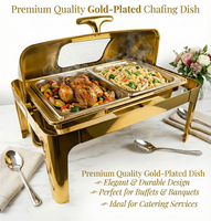 Plat à réchaud en acier inoxydable avec couvercle en verre, chauffe-plats de buffet avec deux bacs intérieurs, ensemble de réchauds de restauration commerciale