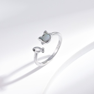 custom plata 925 sterling <b>Silver</b> cheap shell cute animal <b>ring</b> fashion jewelry heart cat open <b>adjustable</b> finger <b>rings</b> for girls - Product Image 1