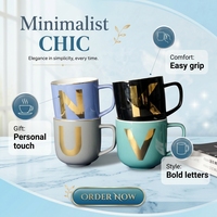 LEXI Tasse en céramique de porcelaine moderne style nordique avec lettres métalliques, logo personnalisé, compatible lave-vaisselle et micro-ondes pour boissons chaudes