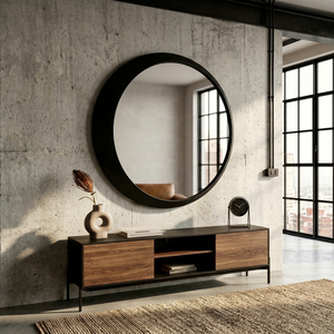 The Crescent <b>Mirror</b> Matte <b>Black</b> Asymmetrical Round Handmade <b>Metal</b> Frame Wall <b>Mirror</b> REHMAN CRAFT - Product Image 1