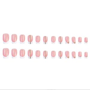 OEM Nouveaux faux ongles à presser 3D carrés rose pailleté, design français, couverture complète, ongles artificiels en ABS, 24 pièces, <span class=keywords><strong>manucure</strong></span> - Product Image 4