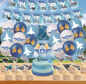 Decoración para Fiesta de Cumpleaños de Piloto de Combate: Banderas Colgantes, Guirnaldas, Adornos para Cupcakes de la Fuerza Aérea, Adorno para Pastel, Globos de Látex Impresos - Product Image 2