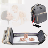Lit de voyage multifonctionnel 3-en-1 en coton à motif floral, pliable, avec sac à langer et sac à dos pour maman