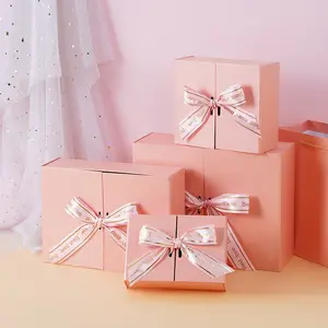 제조업체 에코 골판지 사용자 정의 로고 핑크 선물 상자 특별 종이 선물 상자 문 선물 결혼 선물