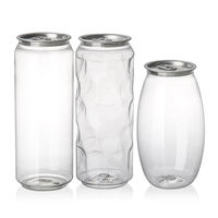 Canette de jus populaire de logo de couleur personnalisée transparente en PET capacité de 330ml 500ml canette de boisson en plastique à extrémité ouverte facile avec scellant en aluminium