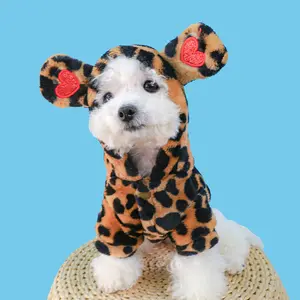 Cartoon Style Leopard print Dog Costumes Autumn and Winter Pet Clothing Dog Clothes Hooded Sweeter