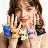 Gantungan Kunci Kulit Hewan Lucu dengan Dasi Kupu-kupu Kartun Kucing Keberuntungan, Gantungan Tas Wanita, Hiasan Dompet, Hadiah, Liontin Fashion