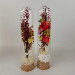 오래 지속되는 살아있는 자연 말린 꽃다발 진짜 도매 영원히 불멸의 영원한 장미 보존 꽃 유리 튜브