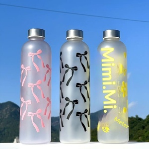 2026 New Cross-Border 1000ml Plastic Water <b>Bottle</b> Fresh Style for Female Students Frosted Bow-Knot Flower Pattern Environmental - Product Image 1